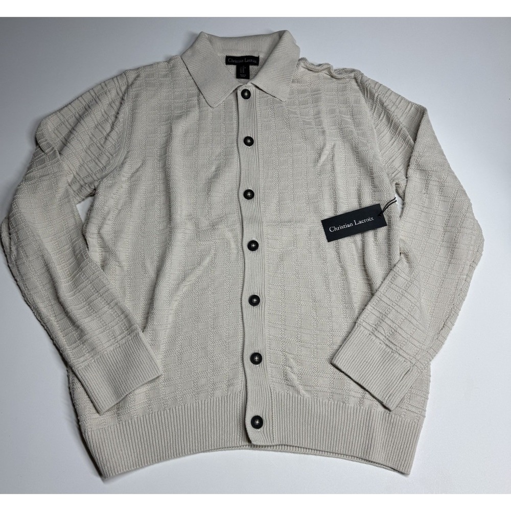 Christian Lacroix Men's M Sweater Beige Button Down Knit Sweater Preppy New